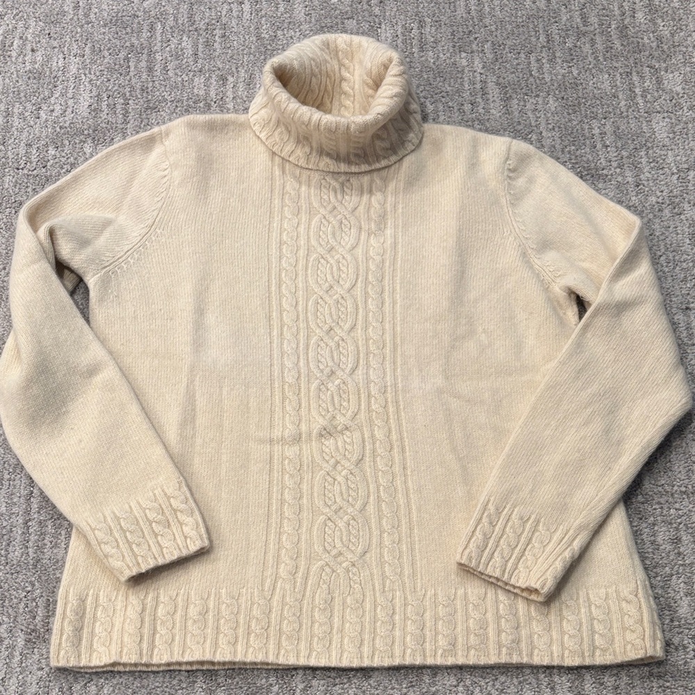 Lauren Ralph Lauren Cream Cable Knit Turtleneck Sweater size L